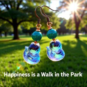 Playful! Iridescent + Sparkling Animal Lovers Earrings! Fox Cub Pup Kitten Cat